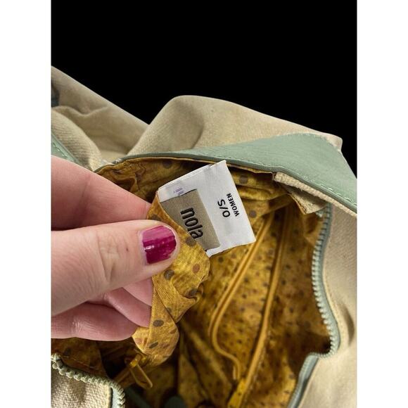 Sherpani Nola Large Shoulder Tote Bag Laptop Briefbag Leather Canvas Green Beige - Picture 13 of 16